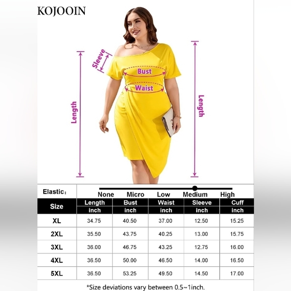 KOJOOIN Women Yellow Plus Size Off The Shoulder Ruched Bodycon Dress Size 4X NWT - Picture 3 of 12